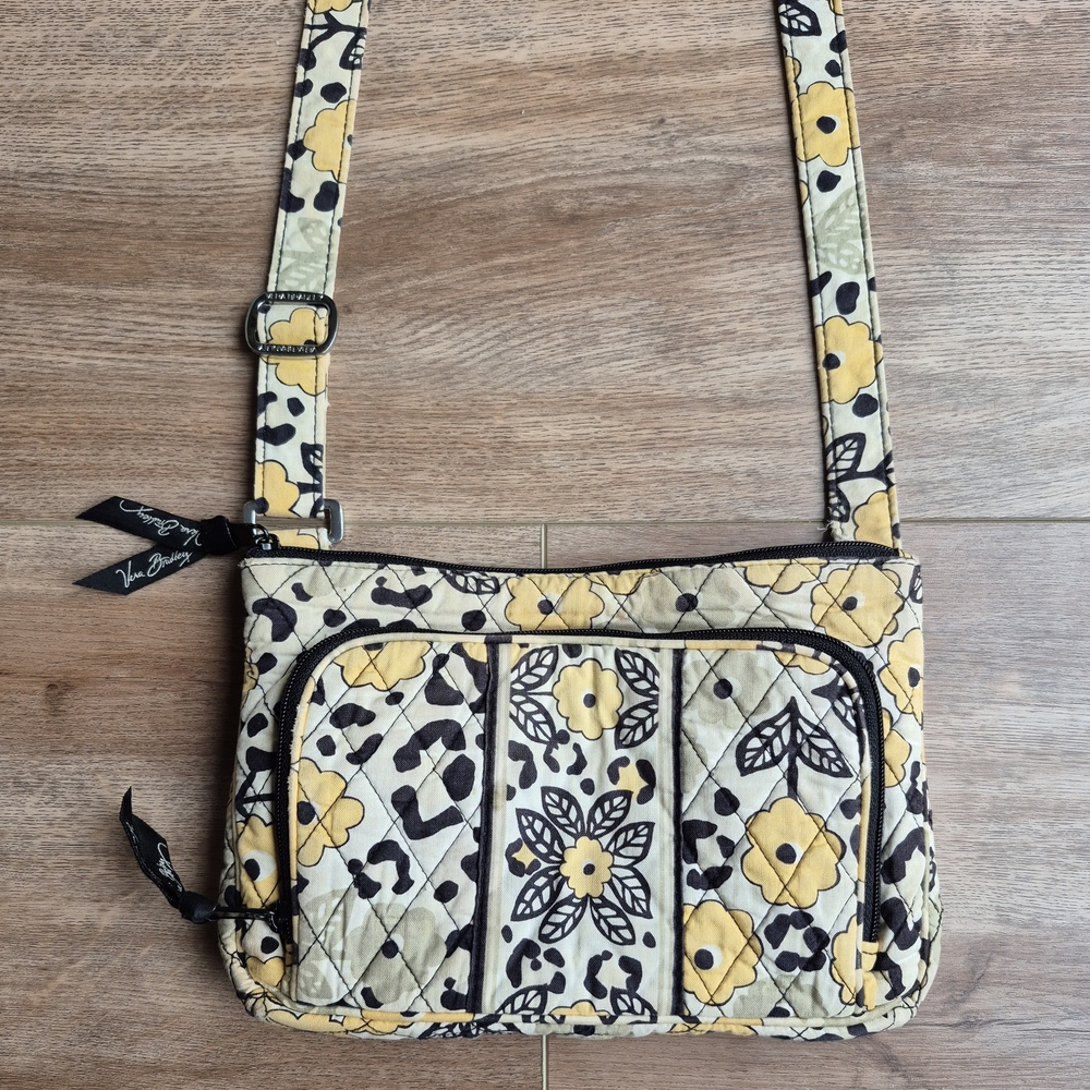 Vera Bradley Go Wild Quilted Floral Leopard Crossbody Bag in Yellow and Cream